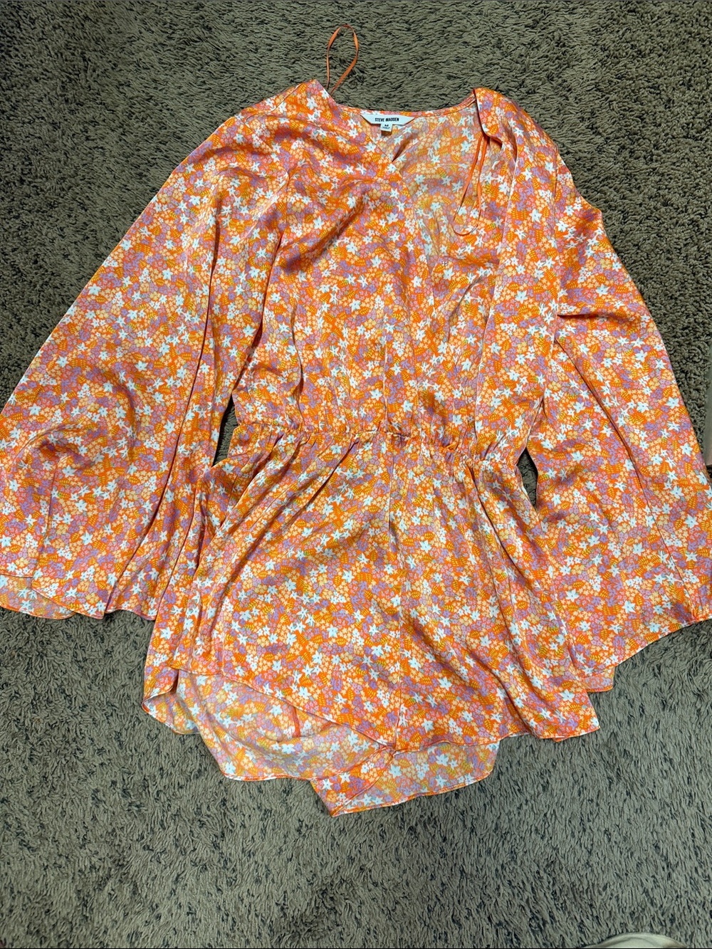 Steve Madden Orange Floral V-Neck Romper